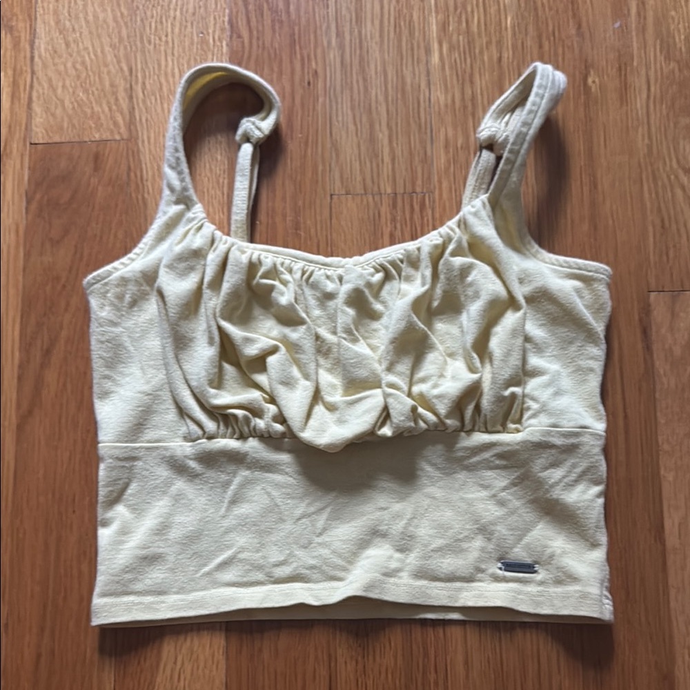 Hollister Yellow Ruched Crop Tank Top